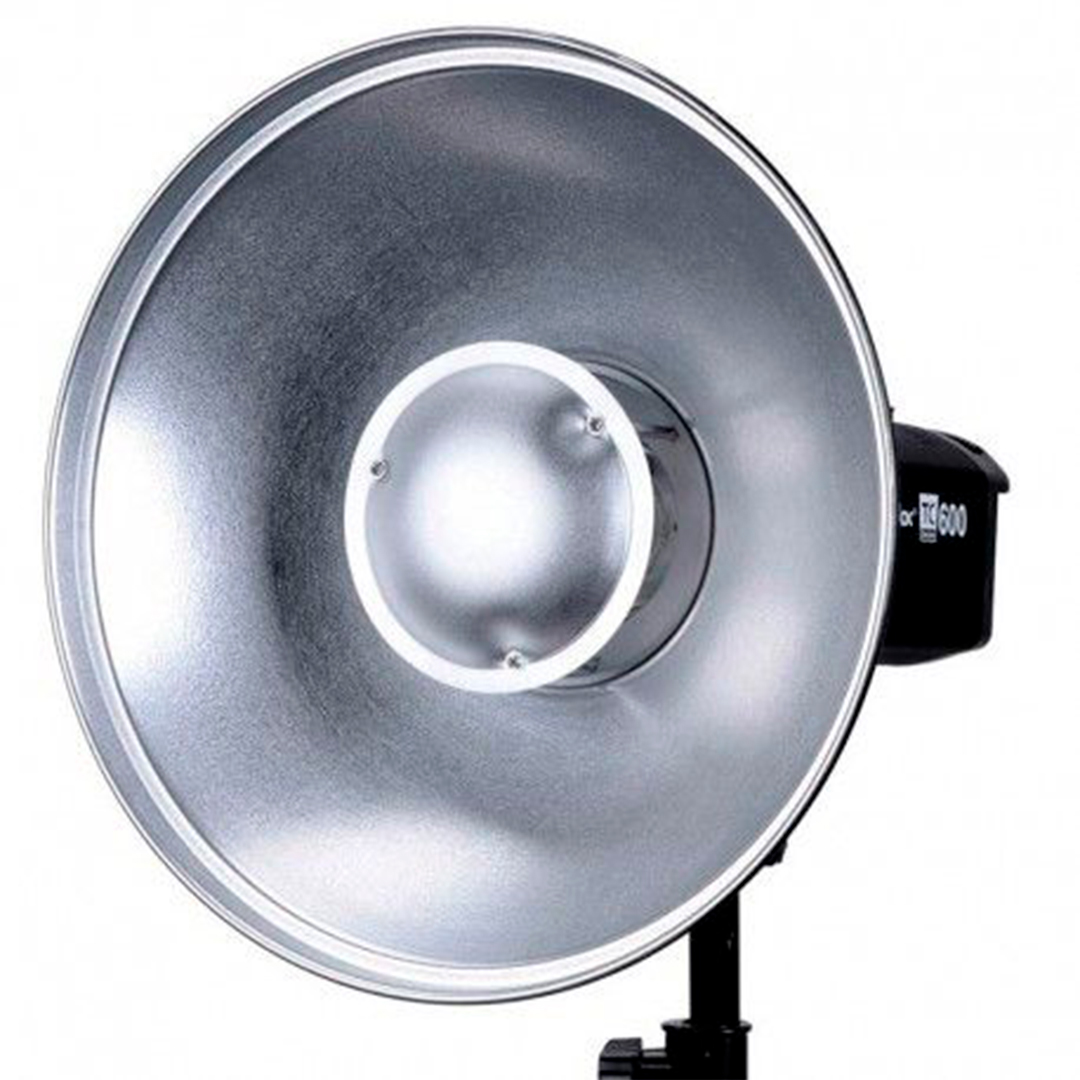 Beauty Dish Blanco Godox, Difusor Metálico de Rebote de Luz de 55cm de diámetro Fondo Plateado
