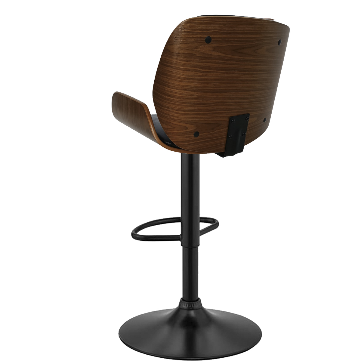 Banco Taburete Arw-B Base Negra Madera Ajustable Grupo Microtec Piston Barra Minimalista Moderno Cocina Bar Restaurante desayunador Piel PU Negro Chapa Nogal