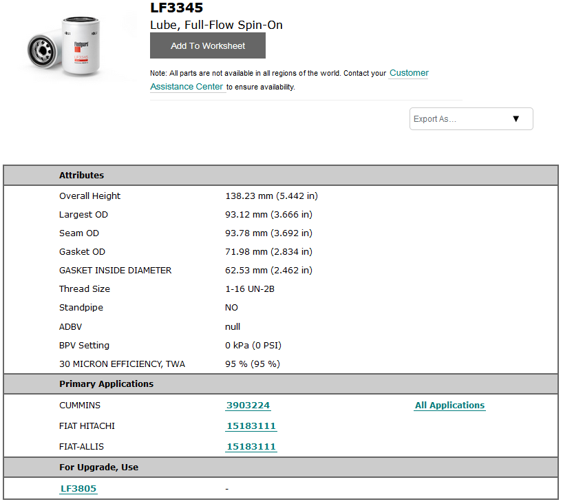 Lf3345 Filtro Aceite Lf 3345 P558616 Bt427 W 940/34 51602