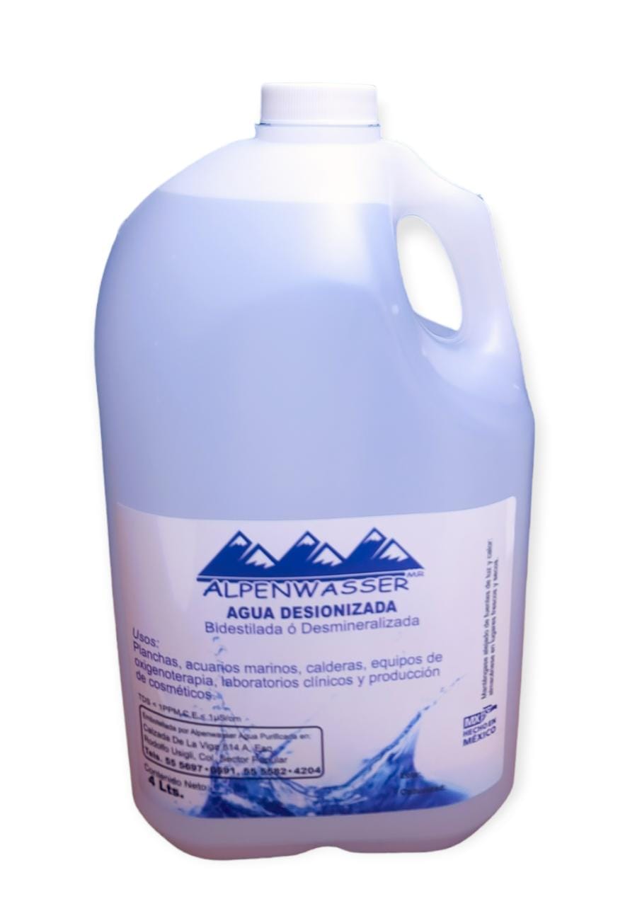 Agua Bidestilada Desionizada Envase 4 Lts