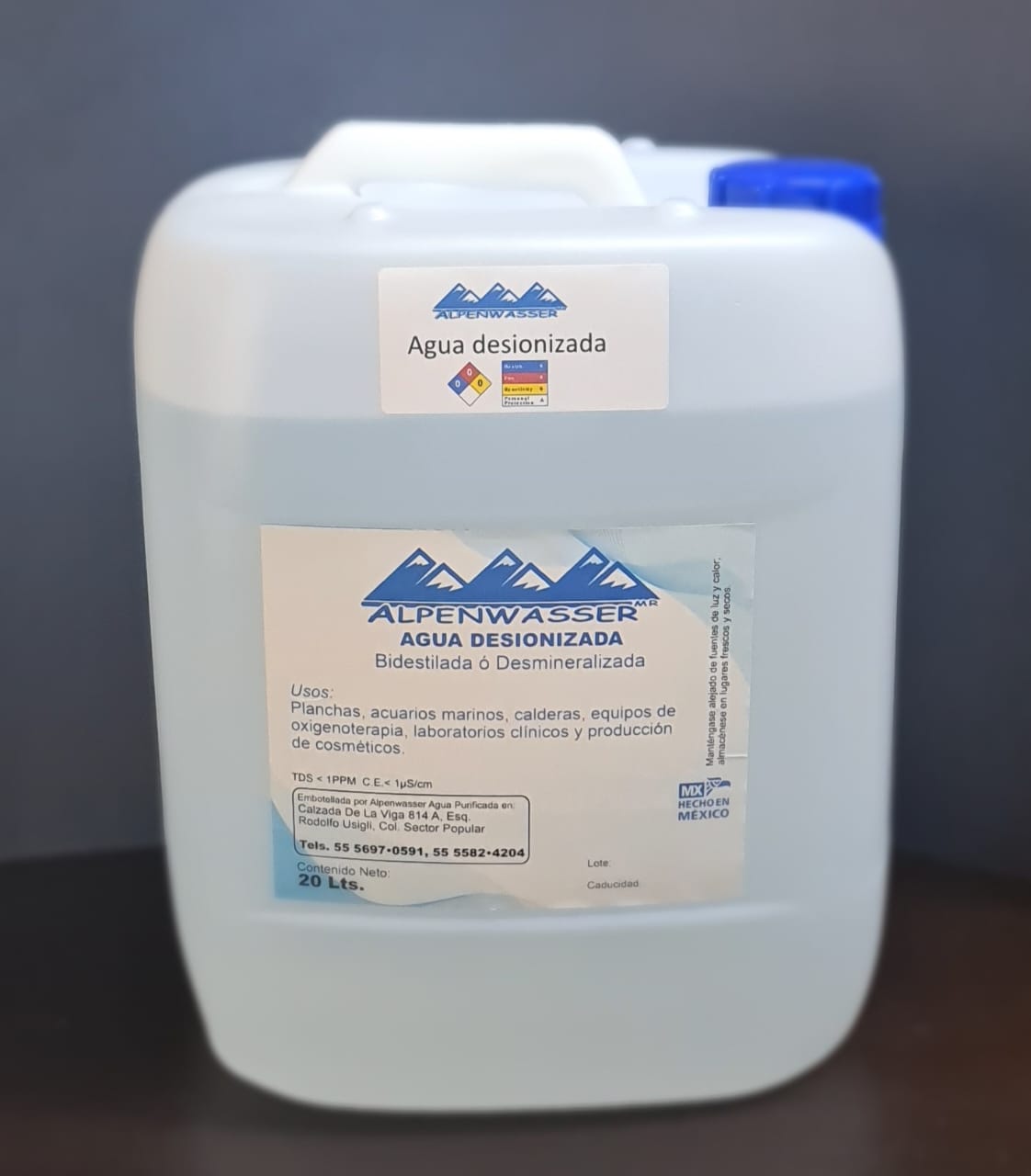 Agua Bidestilada Desionizada Bidón 20 Lts