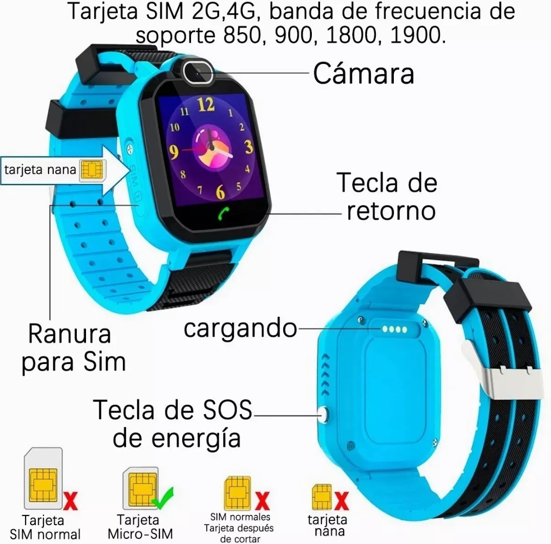 Niños Inteligente Posicionamiento Reloj Impermeable azul.