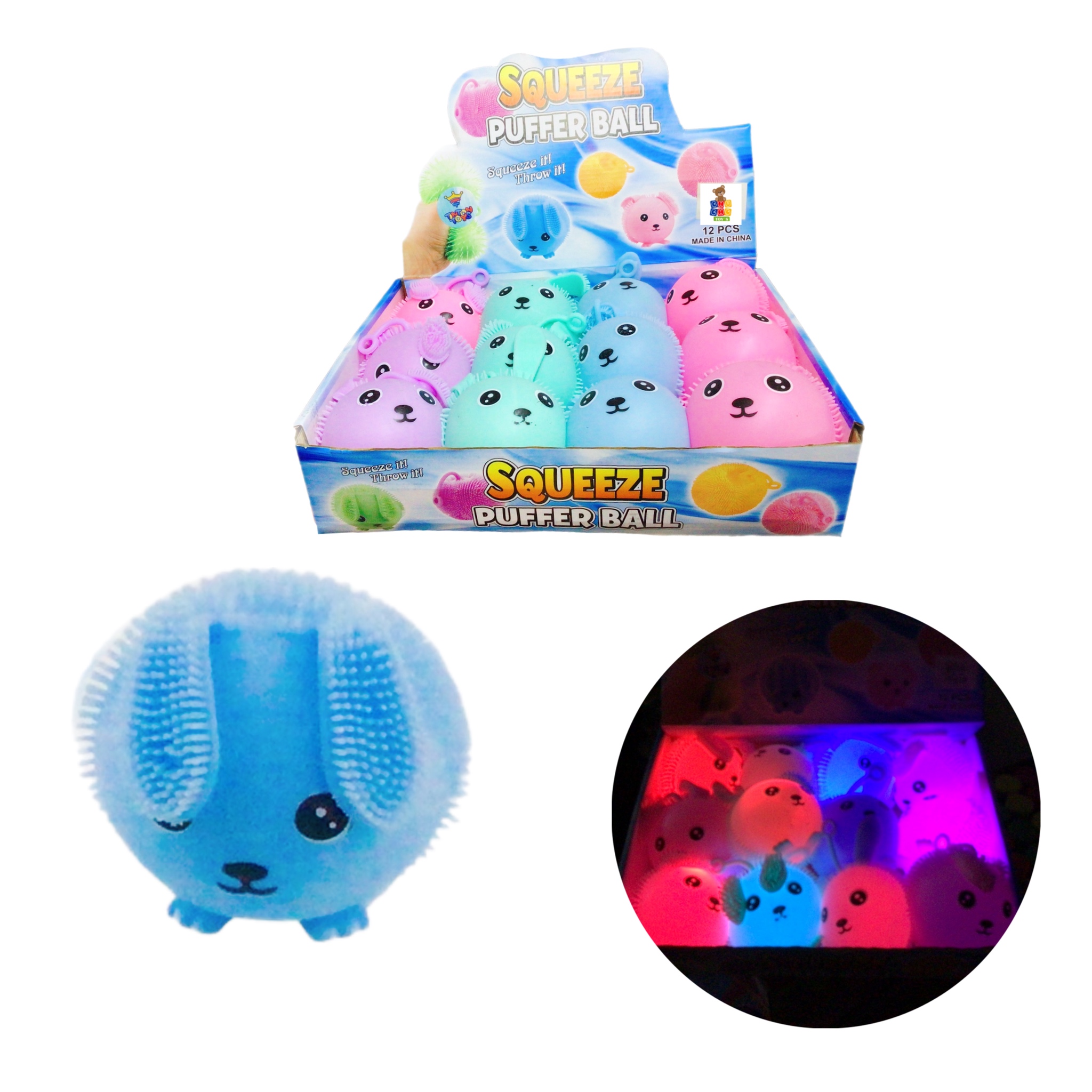 12 Pelota Conejo Con Luz Squeeze Juguete Piñata Fiesta