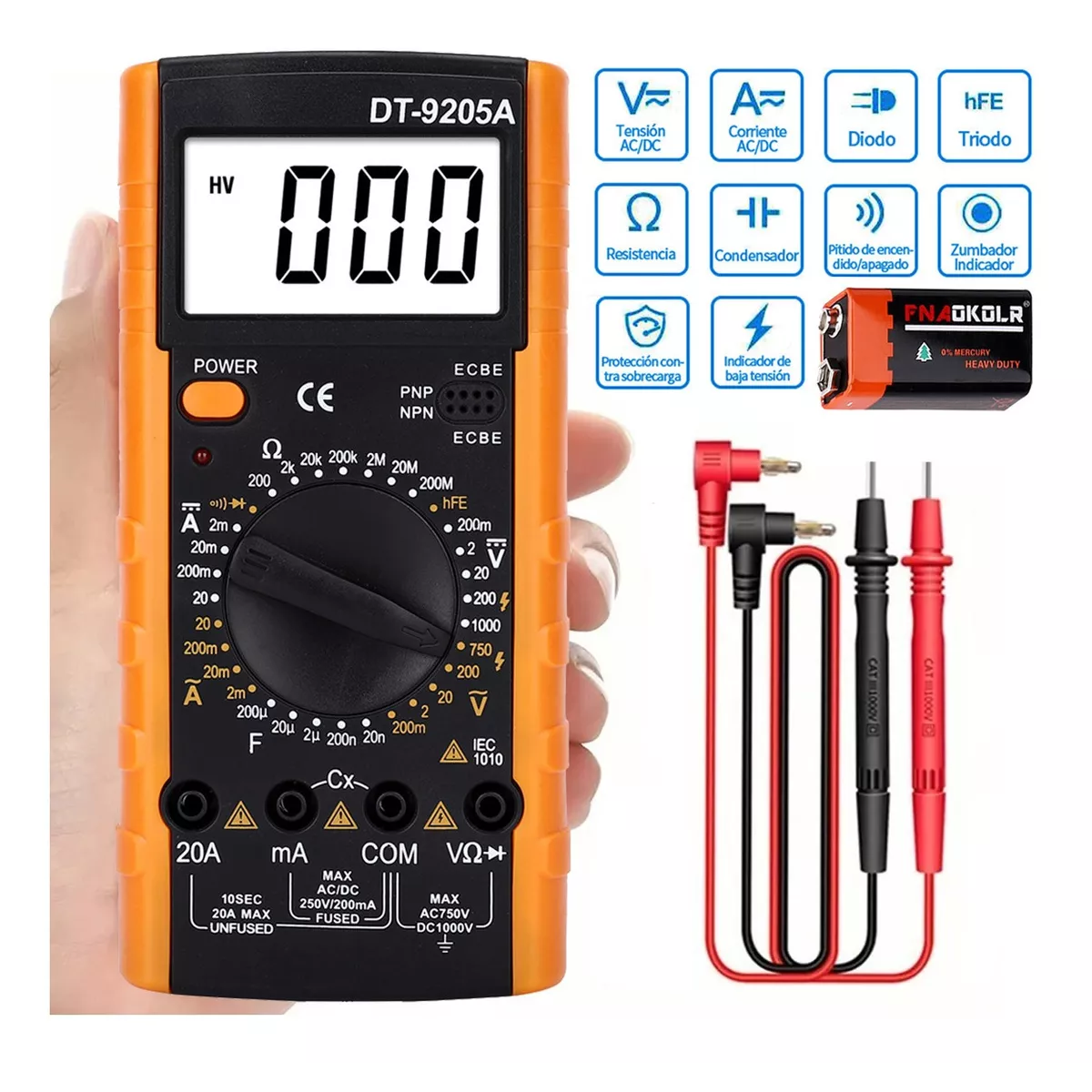 Multimetro Professional Digital Lcd Portátil Ac/dc Amarillo