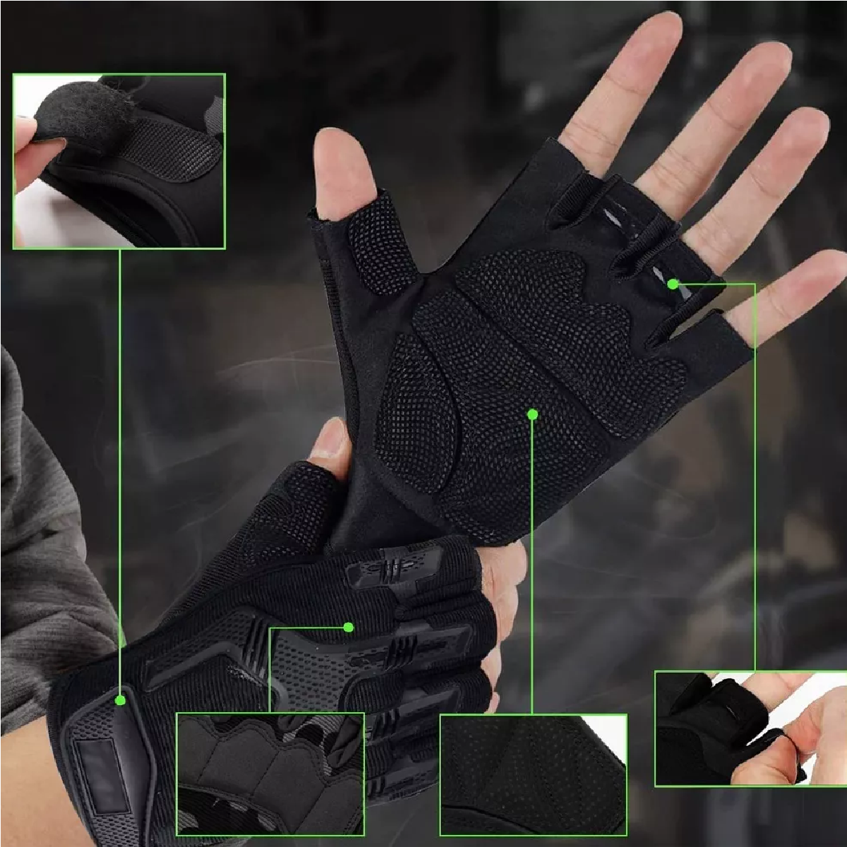 Guantes Tactico Nudillos Almohadillas Militar Medio Dedo Par