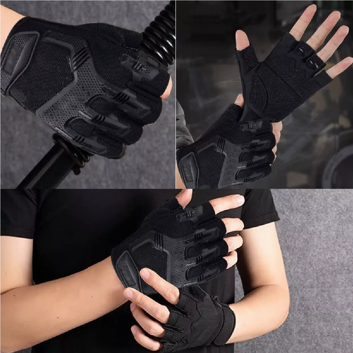 Guantes Tactico Nudillos Almohadillas Militar Medio Dedo Par