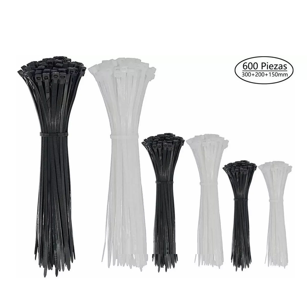 Set Cincho Plástico, Incluye 3 Tamaños,15,20,30cm,18lb, 600 Pzs