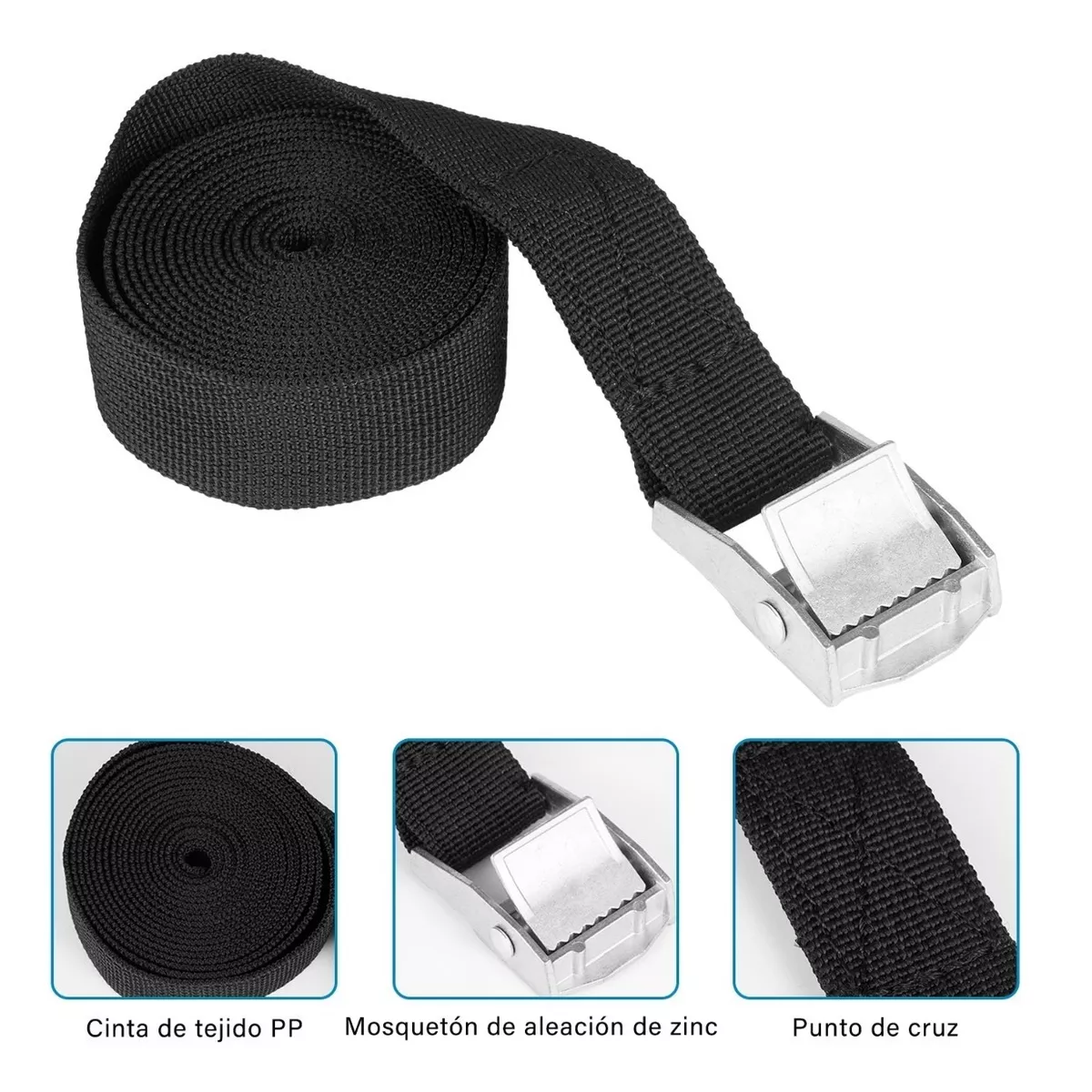 Set 10 Cincho Correa Amarre Trinquete Hebilla Cinta Auto Moto 2m