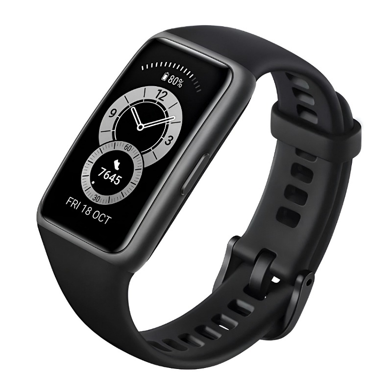 Huawei Band 6 1.47" caja de polímero dark gray, malla graphite black de silicona FRA-B19