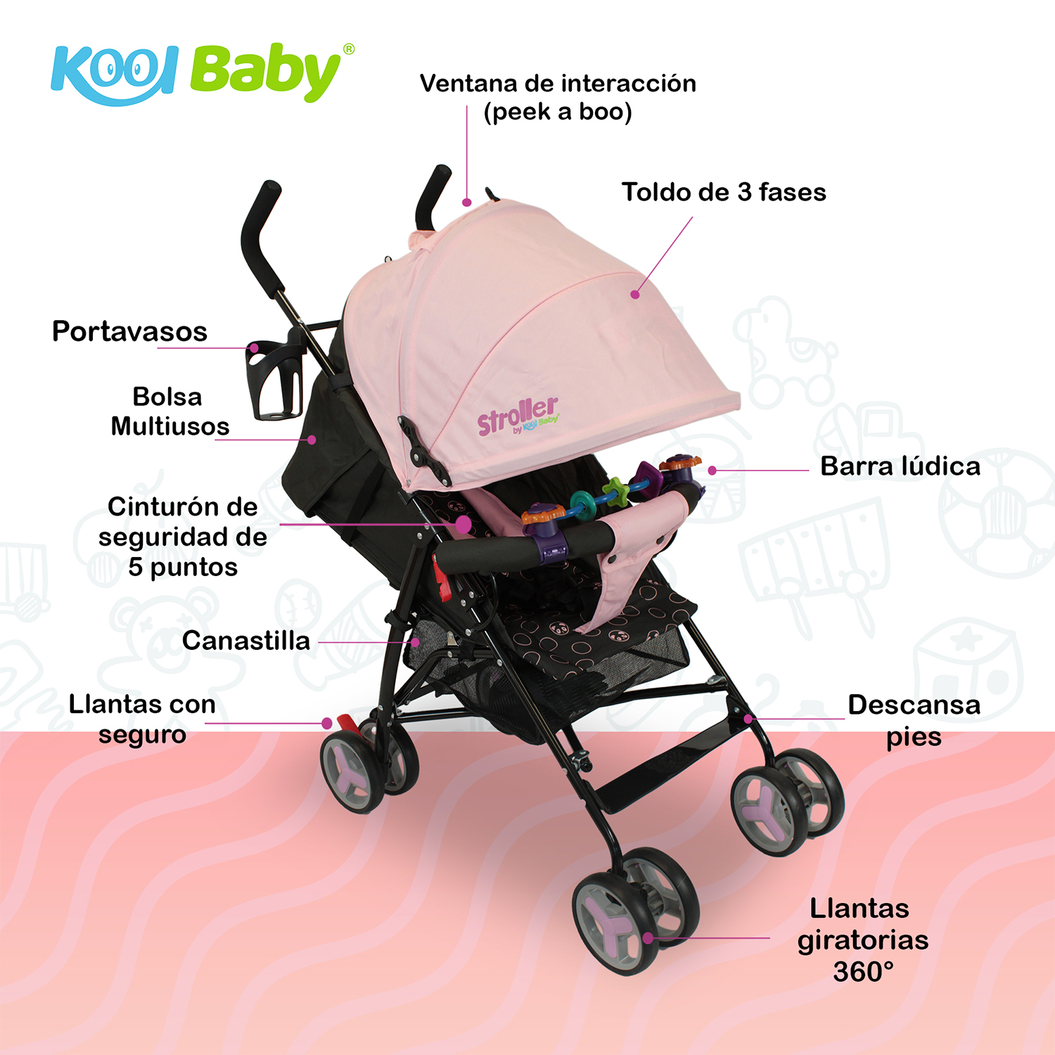 Carriola de bastón plegable para bebé KOOL BABY MOD. CAR-104