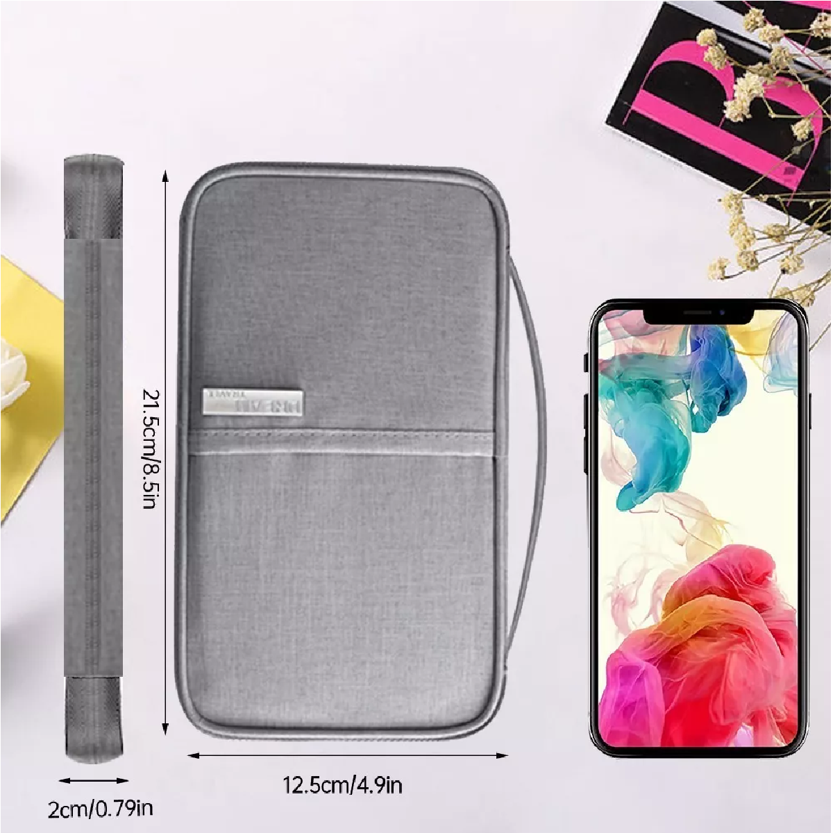 Cartera Porta Funda Pasaporte Documentos Visa Bolsa De Viaje Gris