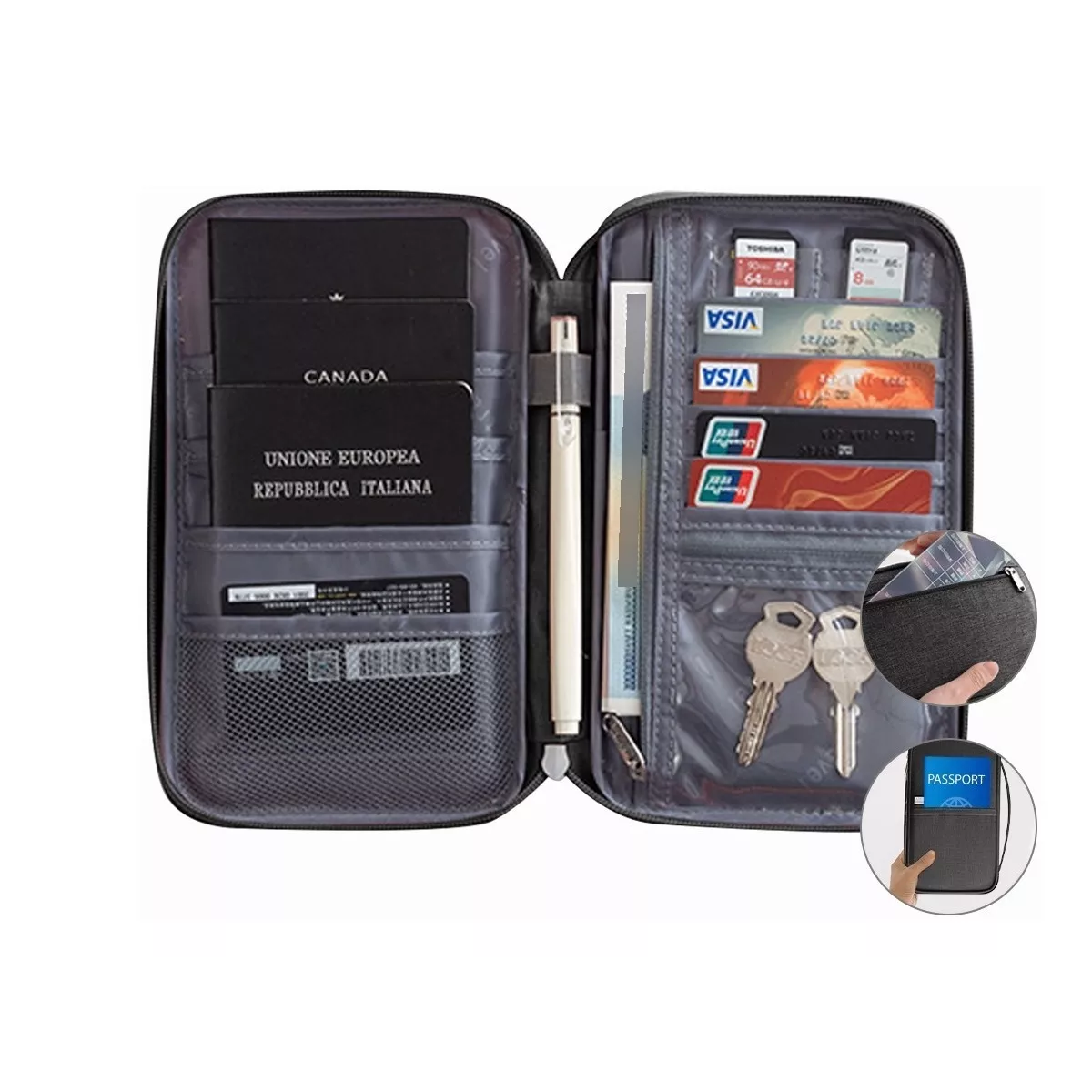 Cartera Porta Funda Pasaporte Documentos Visa Bolsa De Viaje Negro