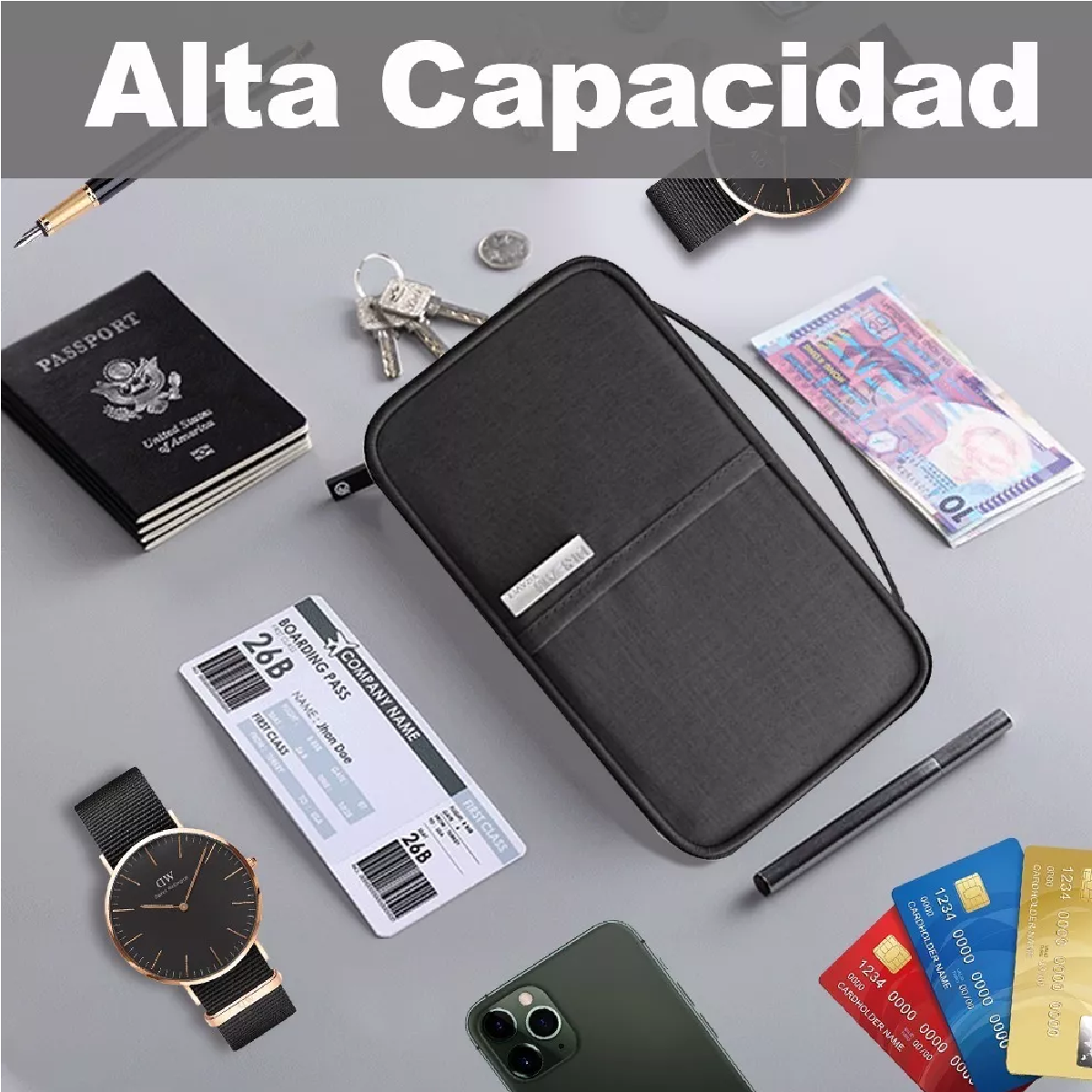 Cartera Porta Funda Pasaporte Documentos Visa Bolsa De Viaje Negro