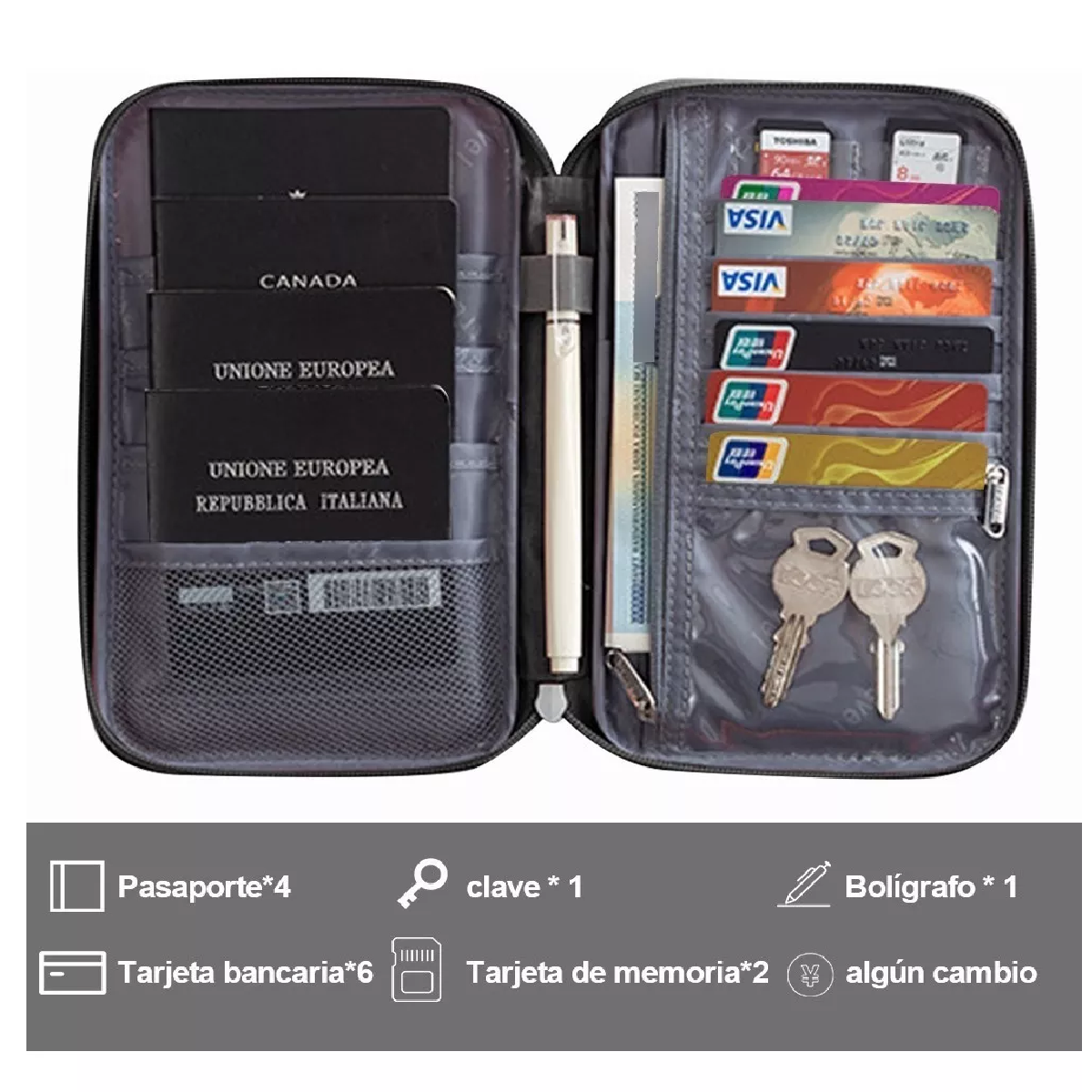 Cartera Porta Funda Pasaporte Documentos Visa Bolsa De Viaje Negro
