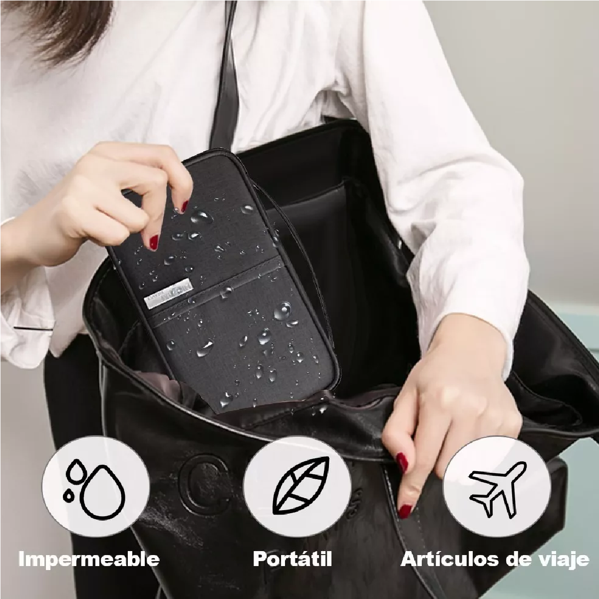 Cartera Porta Funda Pasaporte Documentos Visa Bolsa De Viaje Negro