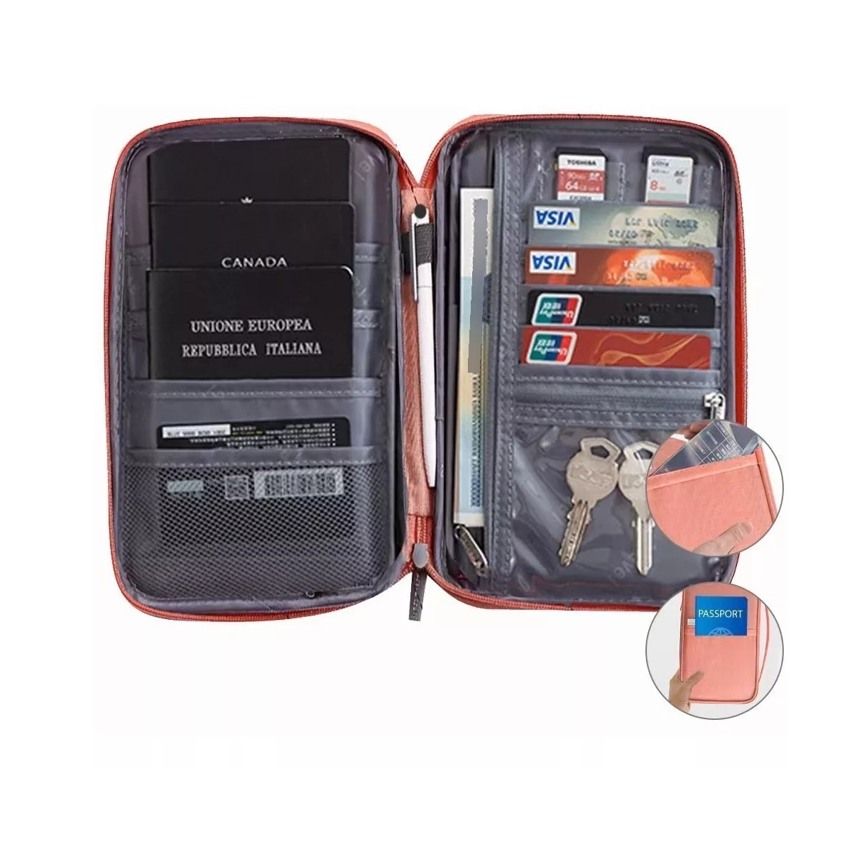 Cartera Porta Funda Pasaporte Documentos Visa Bolsa De Viaje Rosa