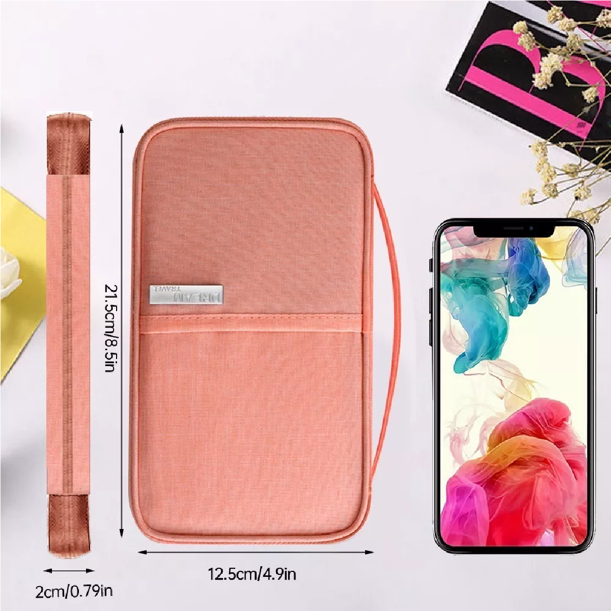 Cartera Porta Funda Pasaporte Documentos Visa Bolsa De Viaje Rosa