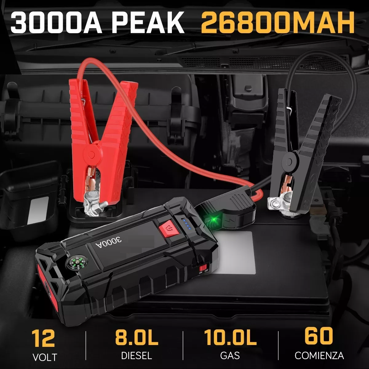 Arrancador De Batería De 3000a, 26800mah