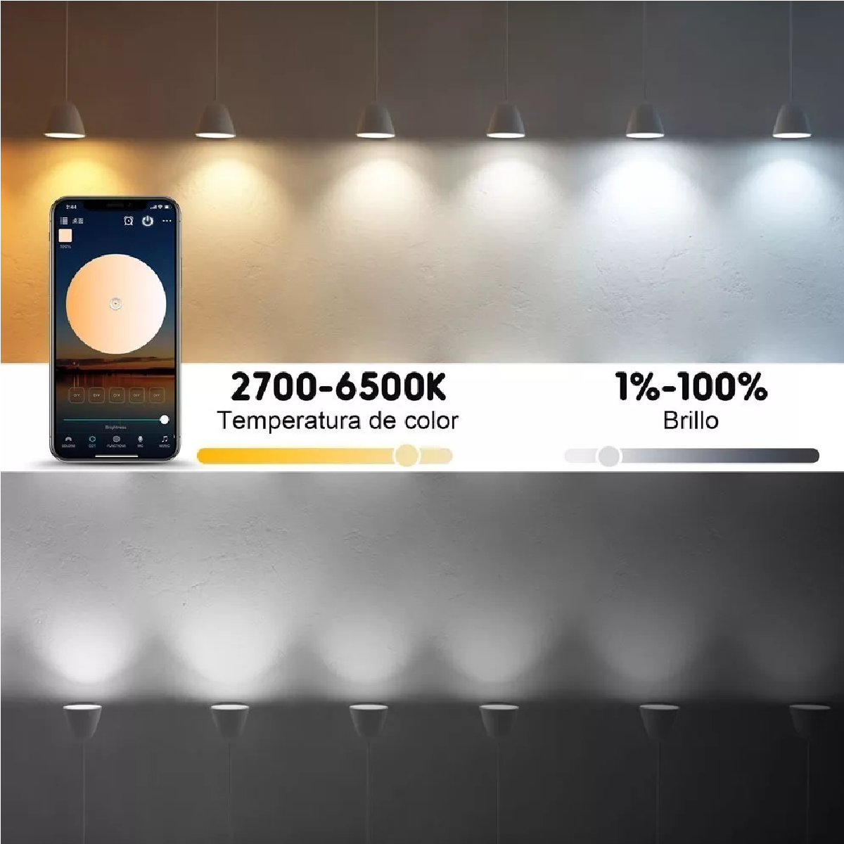 Set Foco Led Inteligente Rgbcw Wifi 9w Ajustable Multicolor*6 Pzas