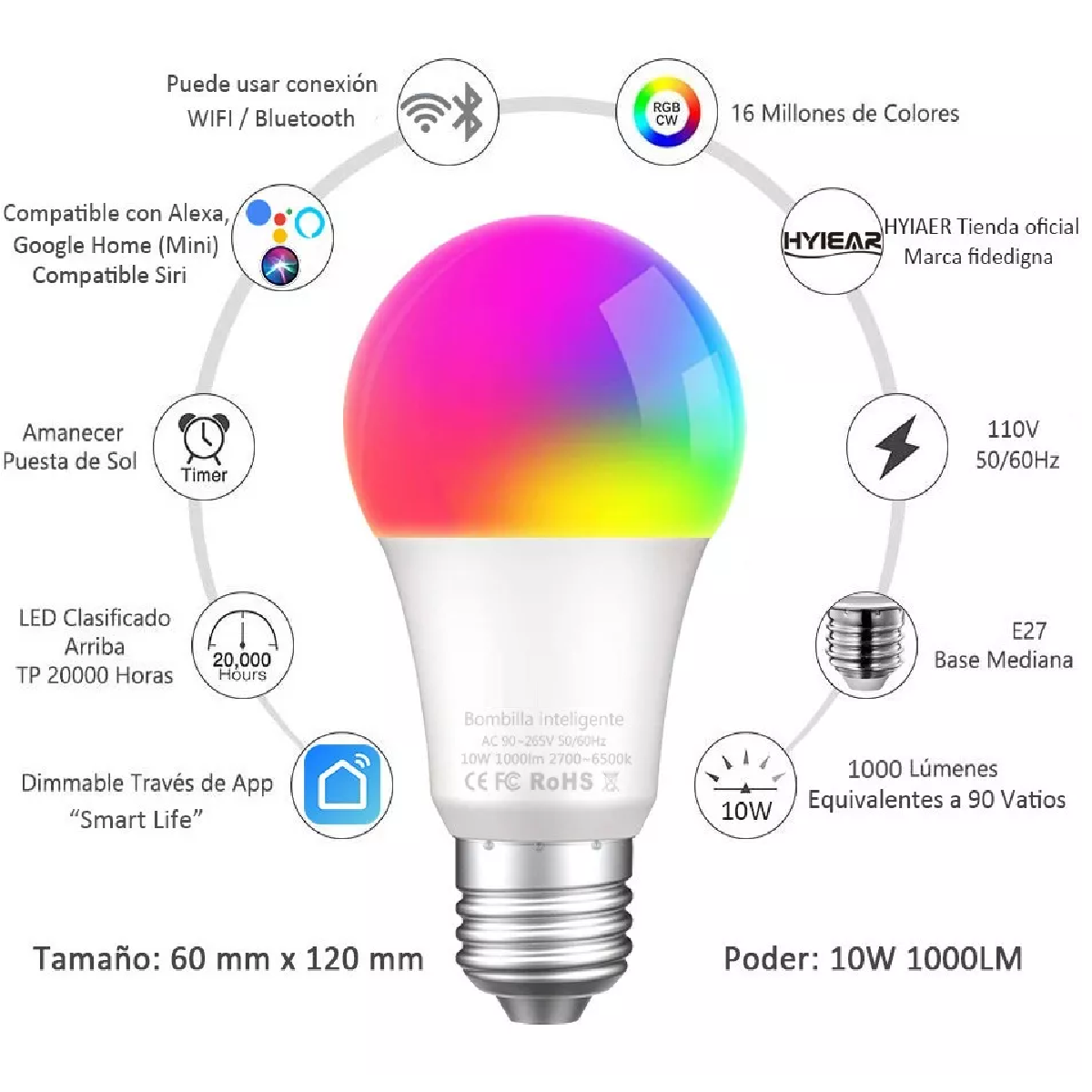 Foco Inteligente Wifi Con Siri Alexa Google Home 10w