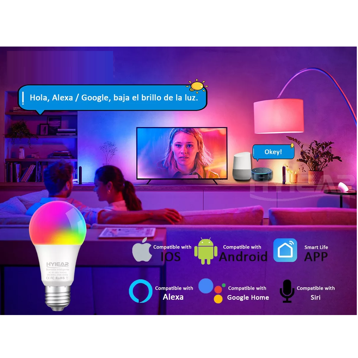 Foco Inteligente Wifi Con Siri Alexa Google Home 10w