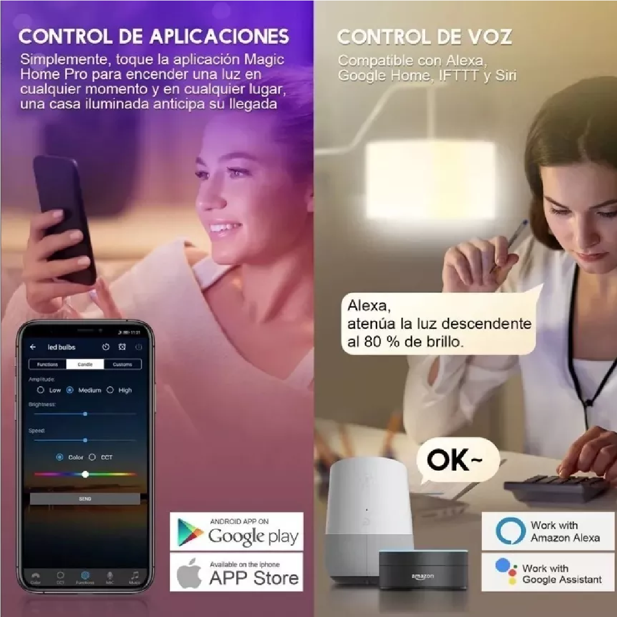 Magic Home Bombillas Led Para Alexa Foco Led Inteligente Rgbcw