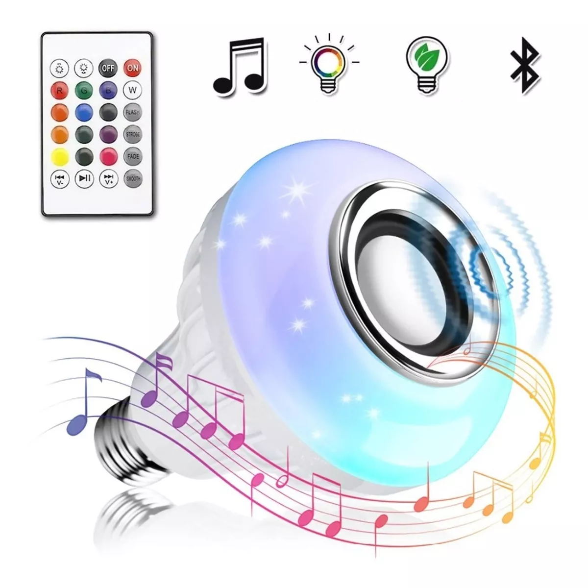 Foco Bocina Bluetooth 12w Rgb Bombilla Led Inteligente