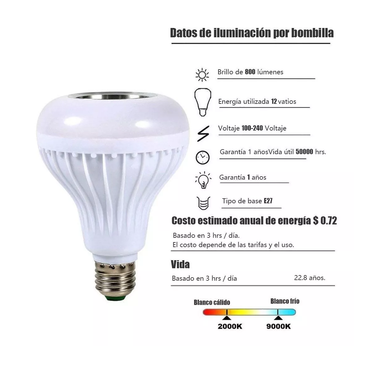 Foco Bocina Bluetooth 12w Rgb Bombilla Led Inteligente