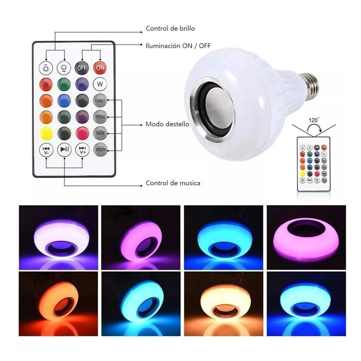 Foco Bocina Bluetooth 12w Rgb Bombilla Led Inteligente