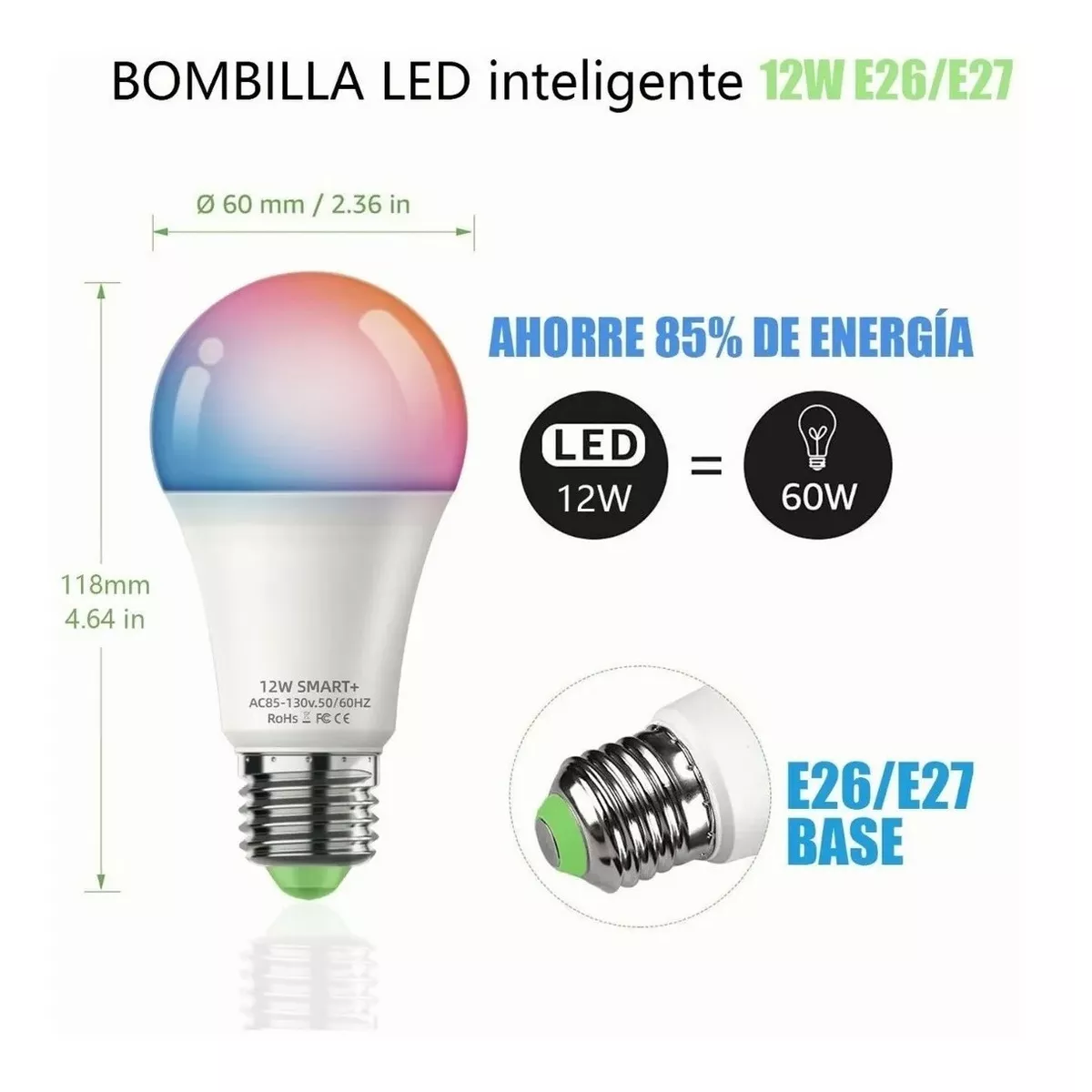 2 Focos Inteligentes Rgb Wifi Bombilla Alexa Google Siri 12w