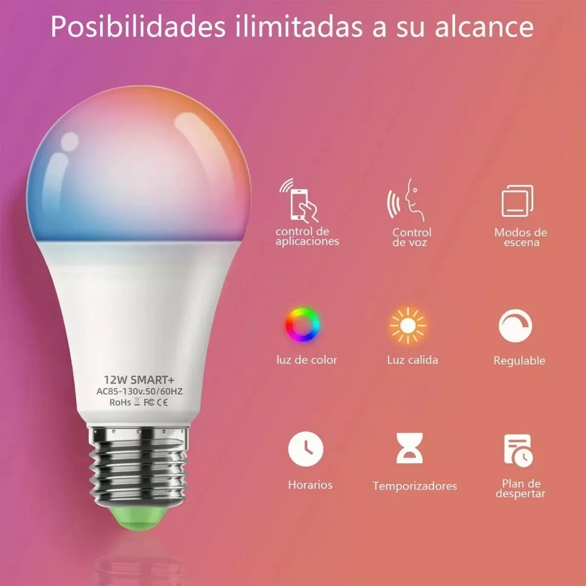 2 Focos Inteligentes Rgb Wifi Bombilla Alexa Google Siri 12w
