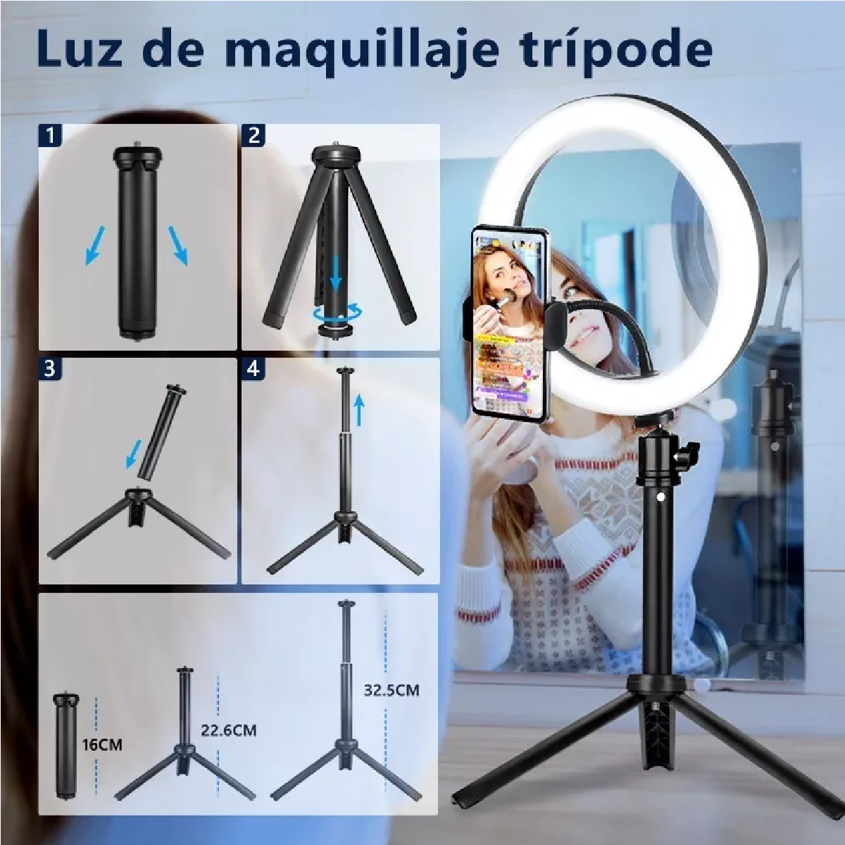 Aro De Luz Maquillaje Led Con Remoto Tripie Foto Video