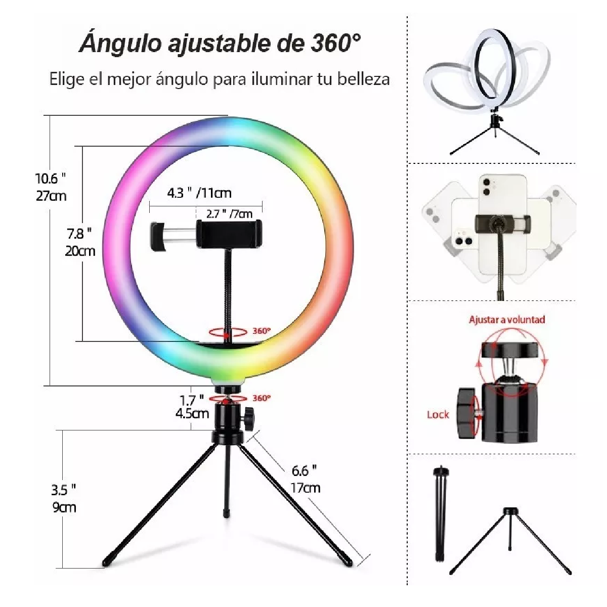 Aro Rgb Anillo De Luz Lámpara Led Trípode Maquillaje 10 PuLG