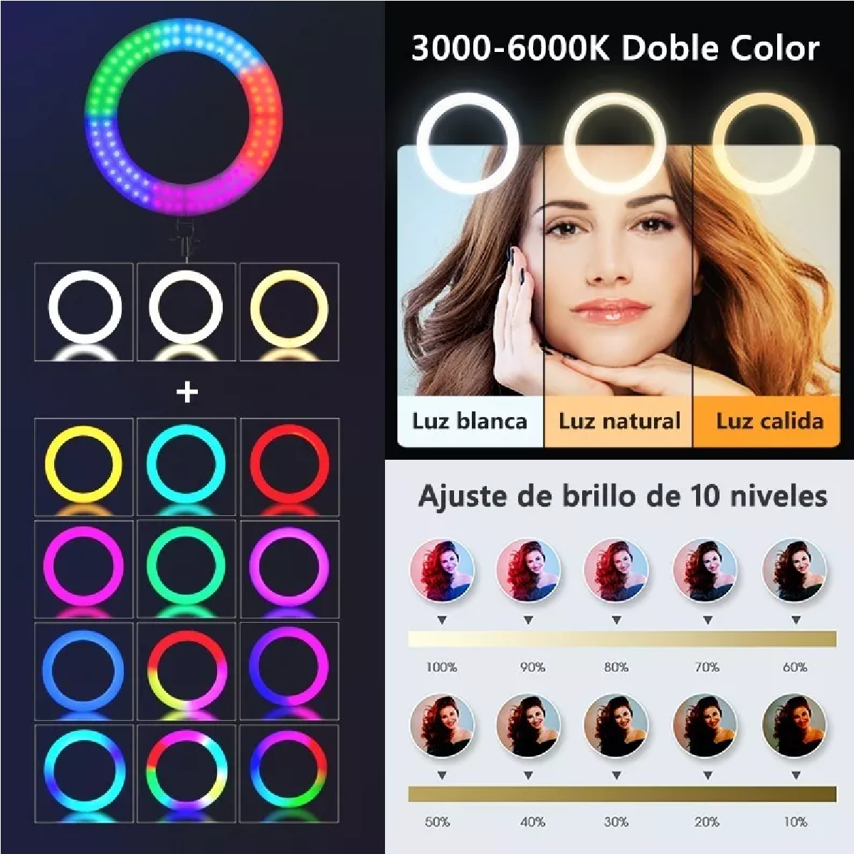 Rgb Aro Luz Led Maquillaje Lampara Foto Video Luz