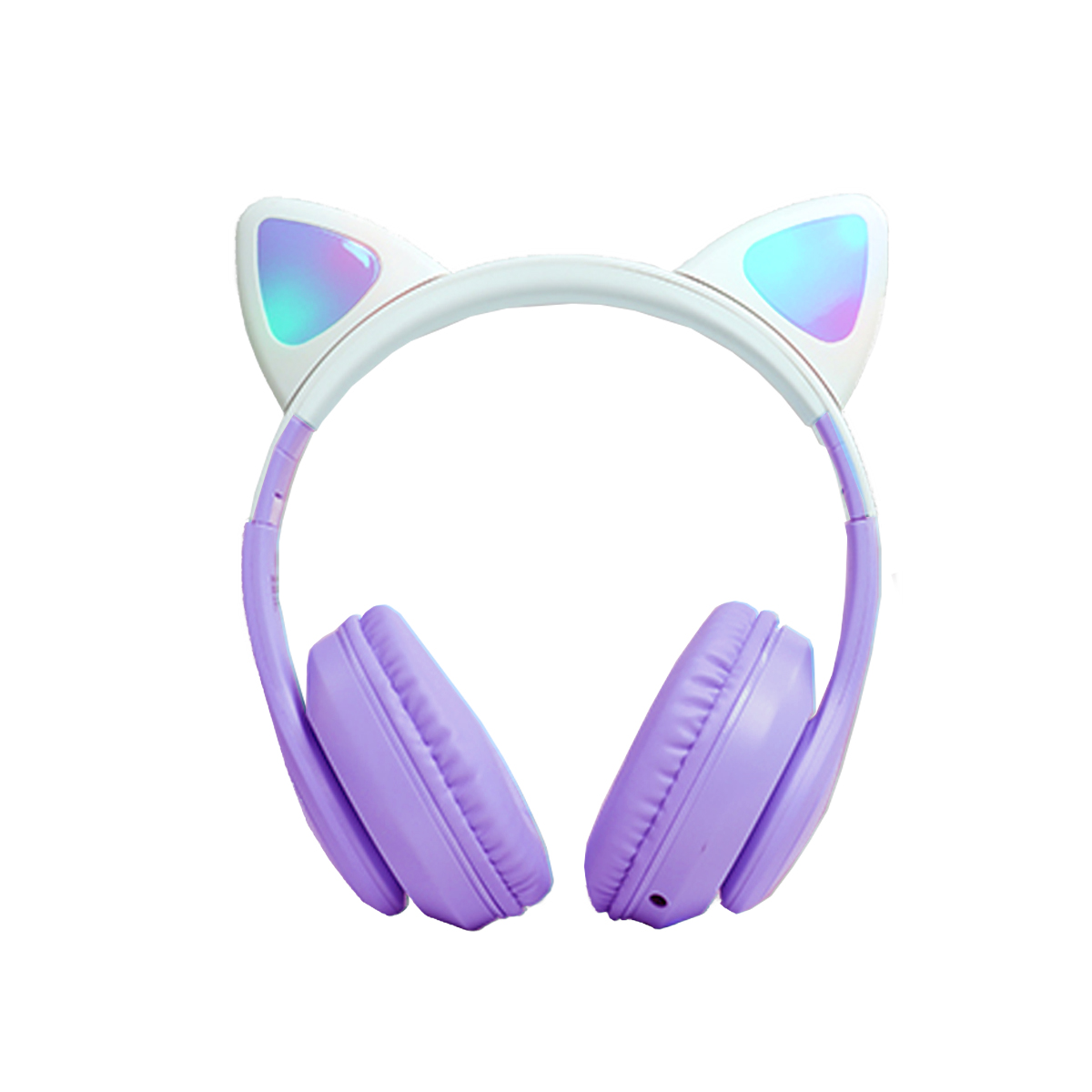 Auriculares inalámbricos de oreja de gato con luz LED Bluetooth plegables  sobre la oreja con micrófono para aprendizaje a distancia en línea (morado)