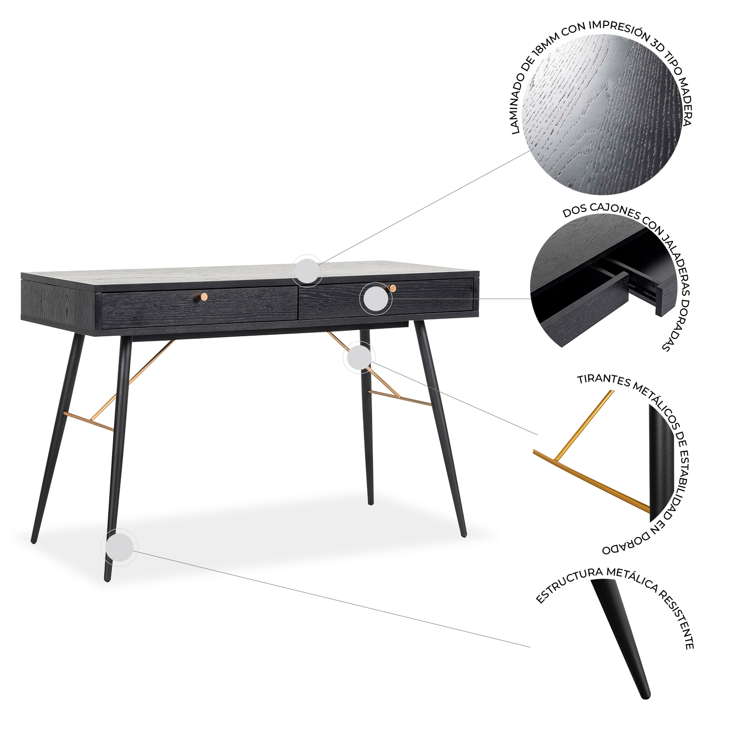 Escritorio Oficina - Home Office -Gamer Luxo120x50 cm Negro Mundo In