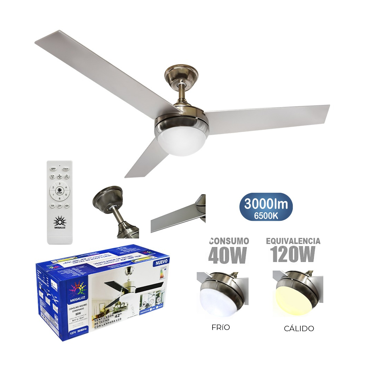 Ventilador Moderno de Techo con Iluminación LED Megaluz CF1086-48