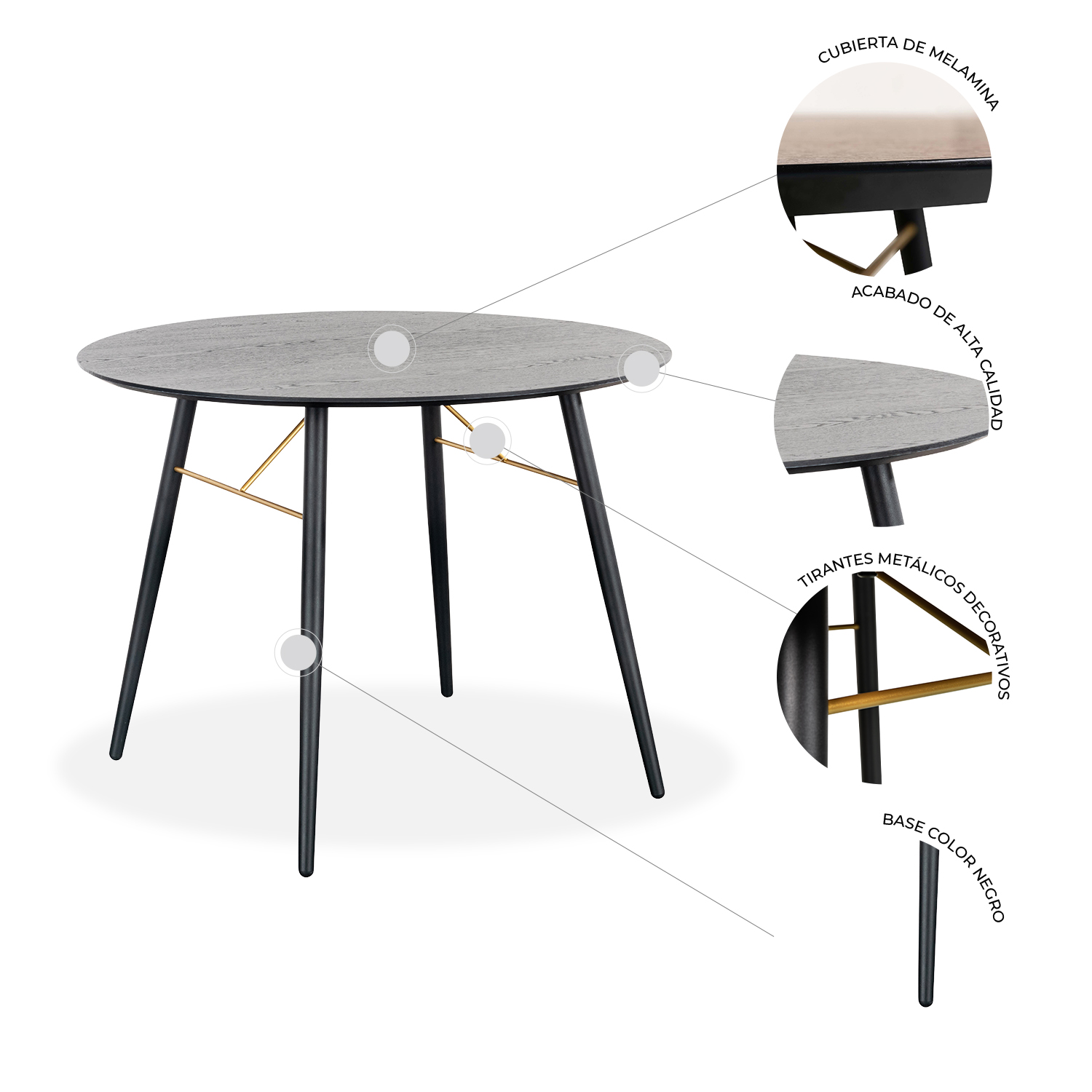 Mesa Comedor Redonda Onno Desayunador Moderno 100cm Negro Mundo In