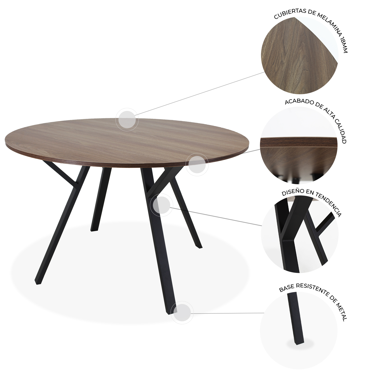 Mesa Comedor Redonda Sibari Nogal Desayunador 120 cm Mundo In