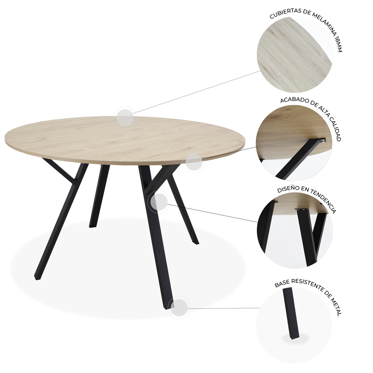 Mesa Comedor Redonda Sibari Encino Desayunador 120 cm Mundo In