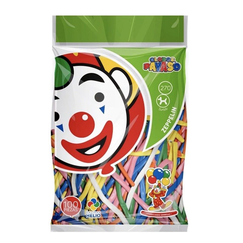 Globos Payaso, zeppelin 270, colores surtidos, calidad Helio, 100 pzas.