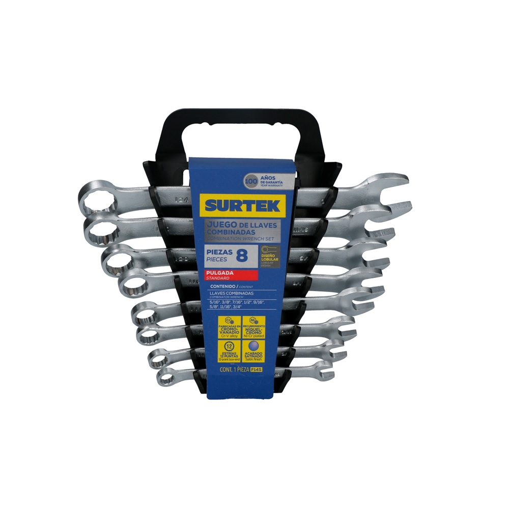 Juego 8 Llaves Combinadas metricas Satinadas Rack Surtek