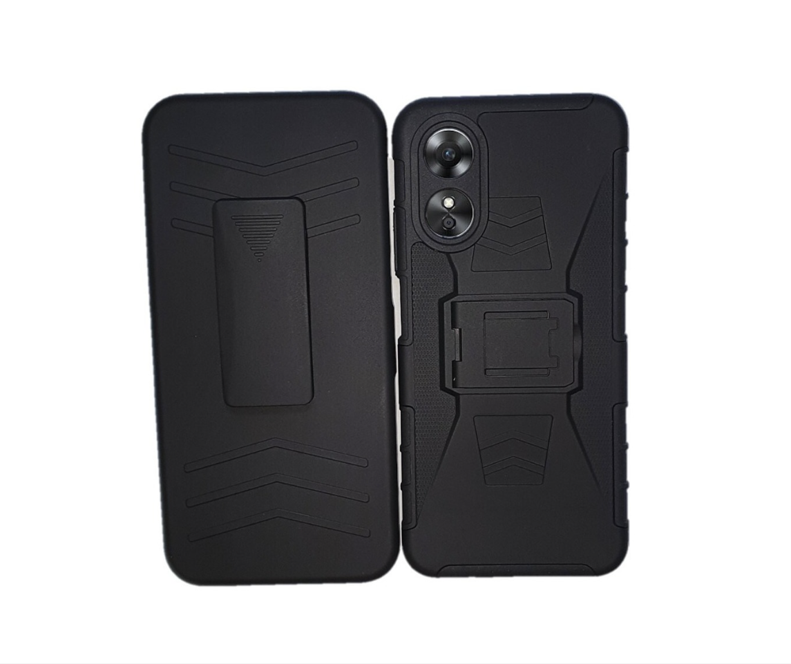 Funda Protector Uso Rudo con Clip más Mica de Cristal Gratis para OPPO A57 4g Color Negro