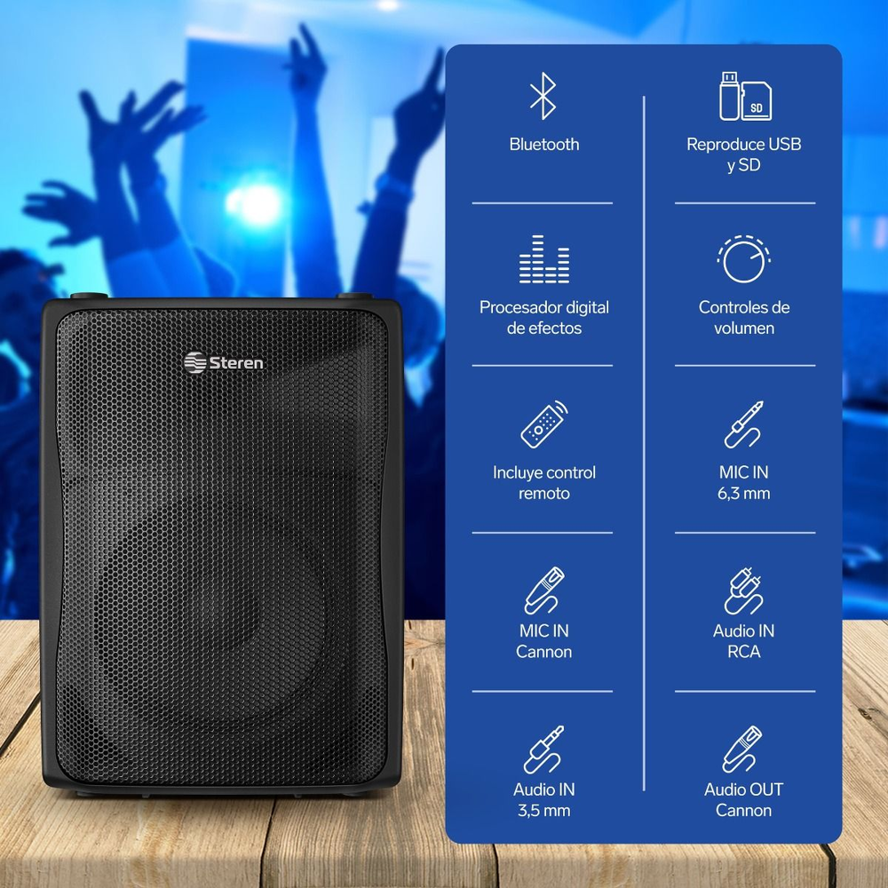 Bafle 10pulg 2500W PMPO Profesional Bluetooth Negro Steren