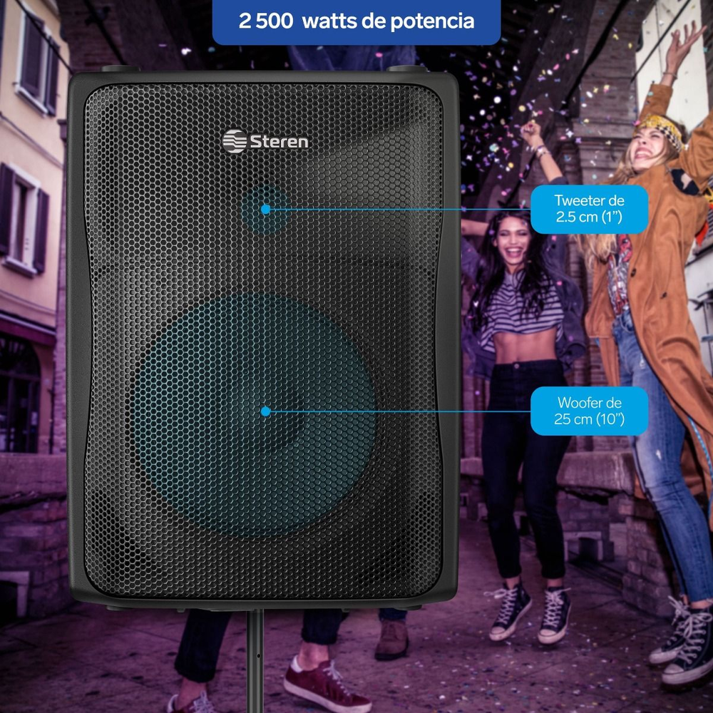 Bafle 10pulg 2500W PMPO Profesional Bluetooth Negro Steren