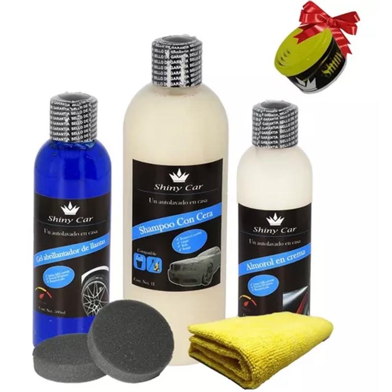 Kit Shampoo Con Cera Automotriz Almorol Aromatizante Regalo/