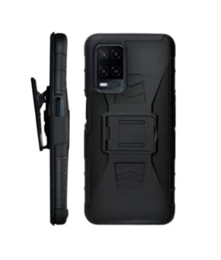 Funda Protector Uso Rudo con Clip más Mica de Cristal Gratis para OPPO A54 Color Negro.