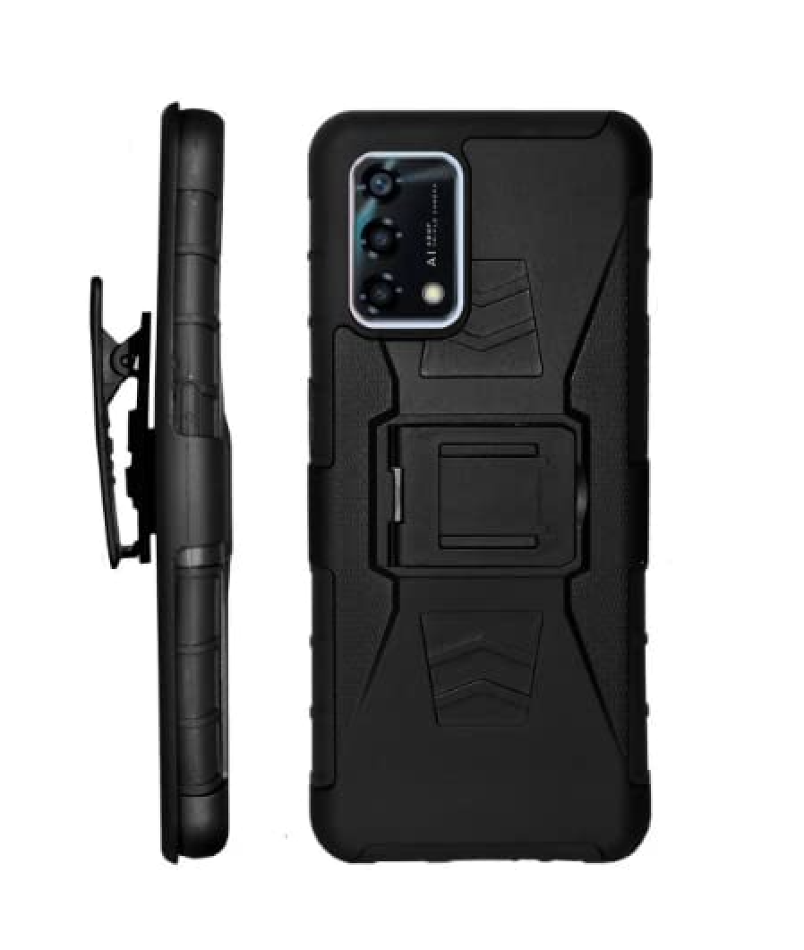 Funda Protector Uso Rudo con Clip más Mica de Cristal Gratis para OPPO Reno 6 Lite Color Negro.