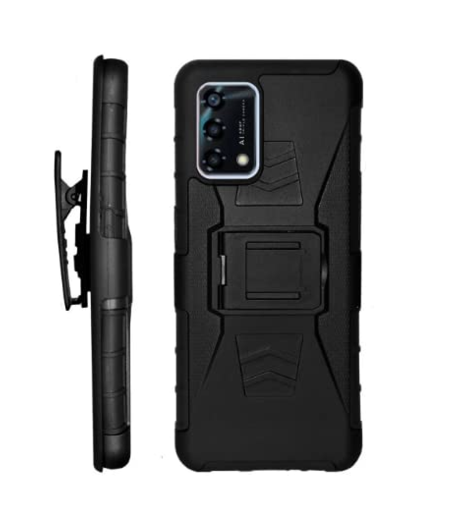 Funda Protector Uso Rudo con Clip más Mica de Cristal Gratis para OPPO Reno 6 5g Color Negro