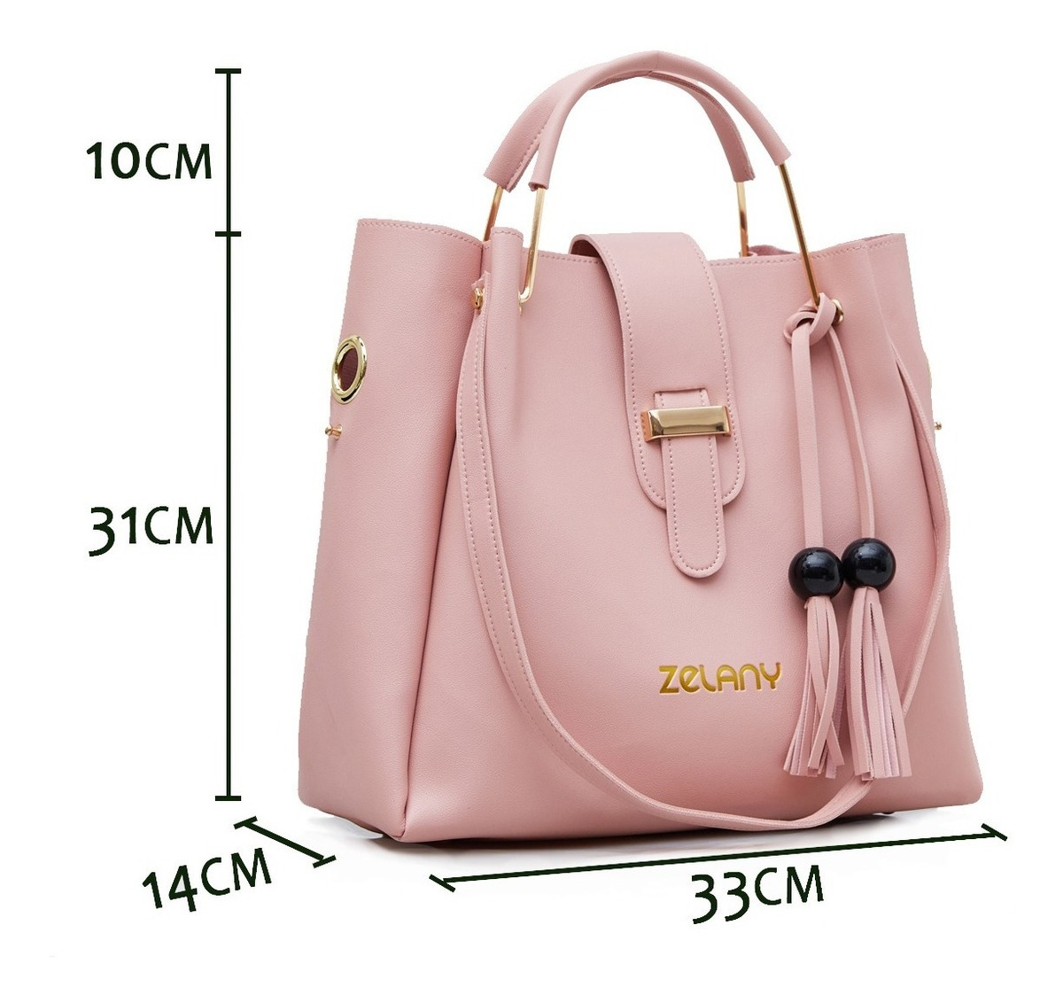 Set 3 Bolsas Bandolera Mujer Cosmetiquera Cartera Borla Logo VERDE CLARO